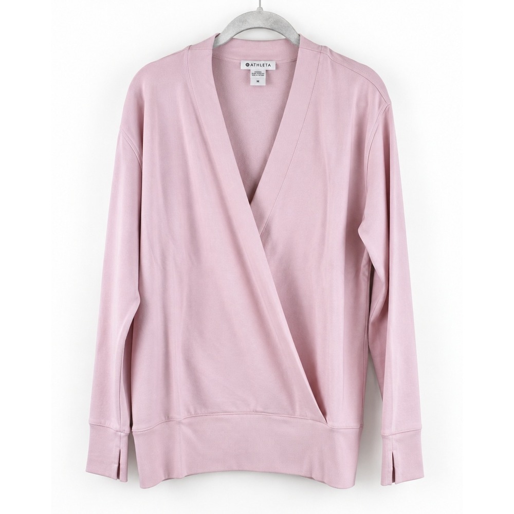 Athleta Purana V-Neck Wrap Sweatshirt Balletcore Pink Women M NWT